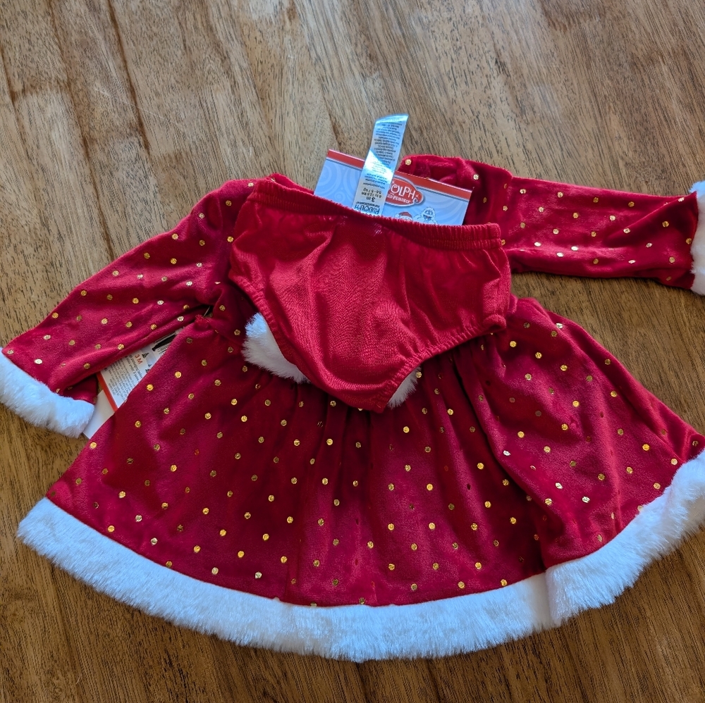 NWT! Baby Girl's Rudolph The Red Nosed Reindeer Soft Velour Christmas Dress Set - Picture 9 of 11